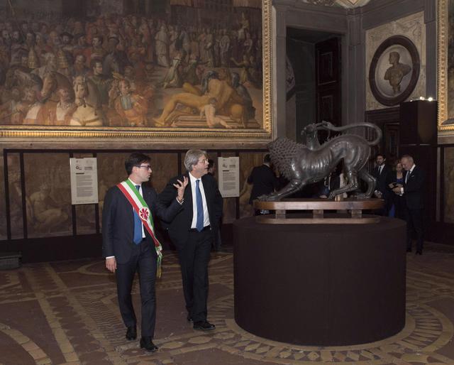 Il premier Paolo Gentiloni visita Palazzo Vecchio in occasione del G7 della Cultura