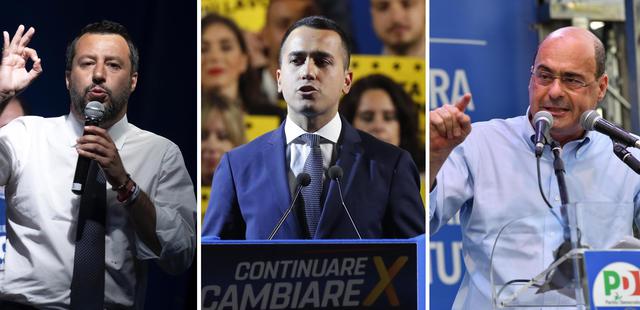 Matteo Salvini, Nicola Zingaretti e Luigi Di Maio