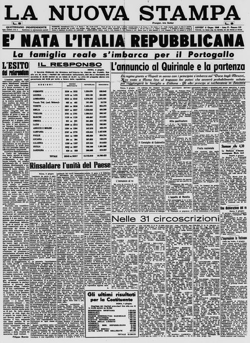 Quei giorni in edicola - La prima pagina del quotidiano La Nuova Stampa del 6 giugno 1946 (foto: ANSA)