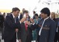 Matteo Renzi, Juan Manuel Santos e Evo Morales durante la visita all'Expo di Milano © ANSA