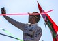 Lewis Hamilton festeggia la vittoria al Gp di Monza © Ansa