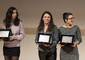 Le Co-Founder di Hacking Talents, Federica Pasini, Teresa Baldini e Nabila Lorini, in occasione della cerimonia d'Onore Premio Nazionale ANGI presso l'auditorium Ara Pacis a Roma. (ANSA)