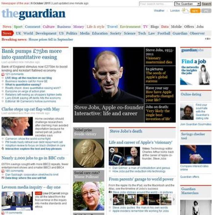 L'homepage del Guardian © Ansa