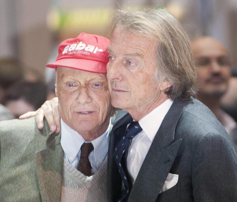 Montezemolo e  Niki Lauda a Ginevra nel 2013 © Ansa