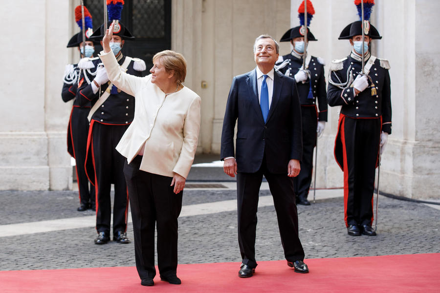 Draghi riceve a Palazzo Chigi Angela Merkel © ANSA