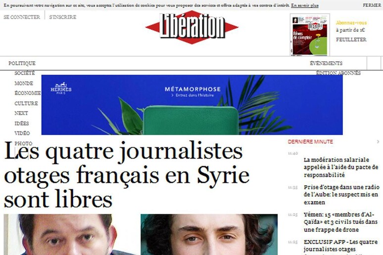 I 4 giornalisti francesi rapiti in Siria quasi un anno fa - RIPRODUZIONE RISERVATA