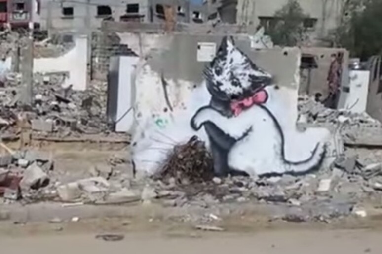 Banksy a Gaza, disegna graffiti sui muri e gira video - RIPRODUZIONE RISERVATA
