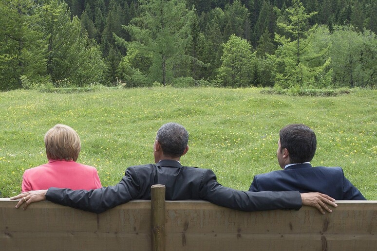 Merkel, Obama e Renzi al G7 a Elmau in Germania lo scorso anno © ANSA/EPA