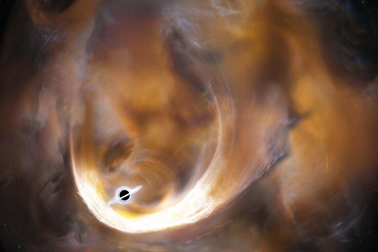 Rappresentazione artistica del secondo buco nero al centro della Via Lattea (fonte: Tomoharu Oka/Keio University) - RIPRODUZIONE RISERVATA