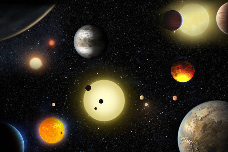 Rappresentazione artistica di alcuni dei pianeti esterni al Sistema Solare scoperti dal telescopio spaziale Kepler, nuovi possibili obiettivi per cercare ET (fonte: NASA/W. Stenzel) - RIPRODUZIONE RISERVATA