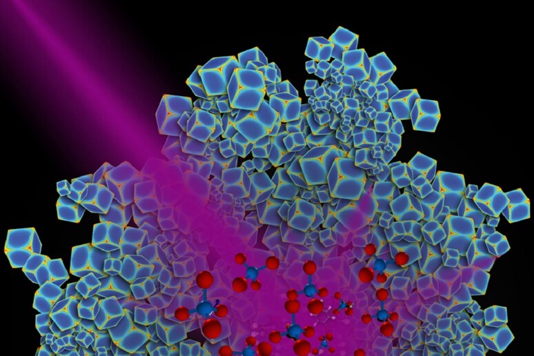 Nanoparticelle di rodio (in blu) utilizzano la luce per convertire la CO ' in metano (fonte: Chad Scales) - RIPRODUZIONE RISERVATA