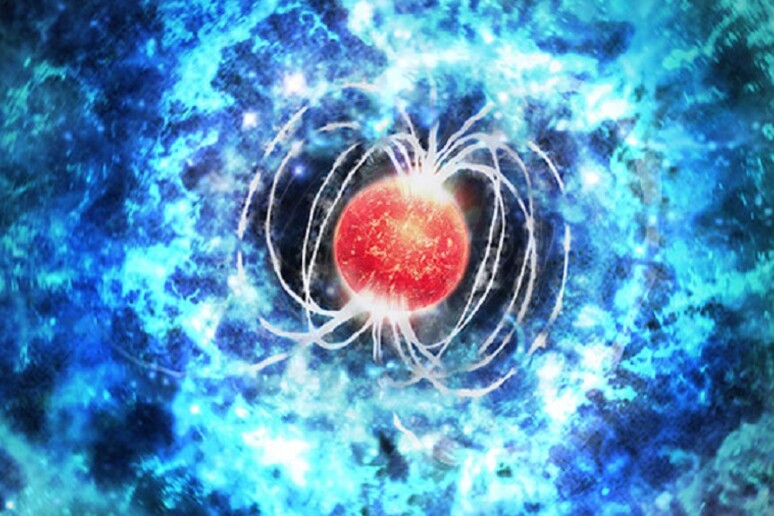 Rappresentazione artistica della supernova più ricca di matalli mai osservata; il suo cuore è una magnetar, ossia una stella di neutroni con un fortissimo campo magnetico (fonte: M. Weiss/CfA) - RIPRODUZIONE RISERVATA