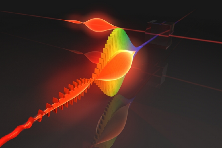 Rappresentazione artistica di due particelle di luce (fotoni) (fonte: M. Bellini/National Inst. of Optics) - RIPRODUZIONE RISERVATA