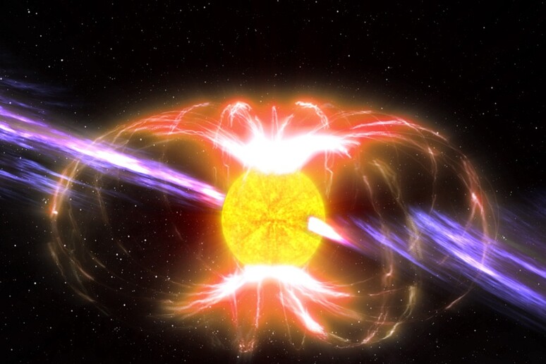 Rappresentazione artistica di una stella con campi magnetici fortissimi (fonte: CSIRO) - RIPRODUZIONE RISERVATA