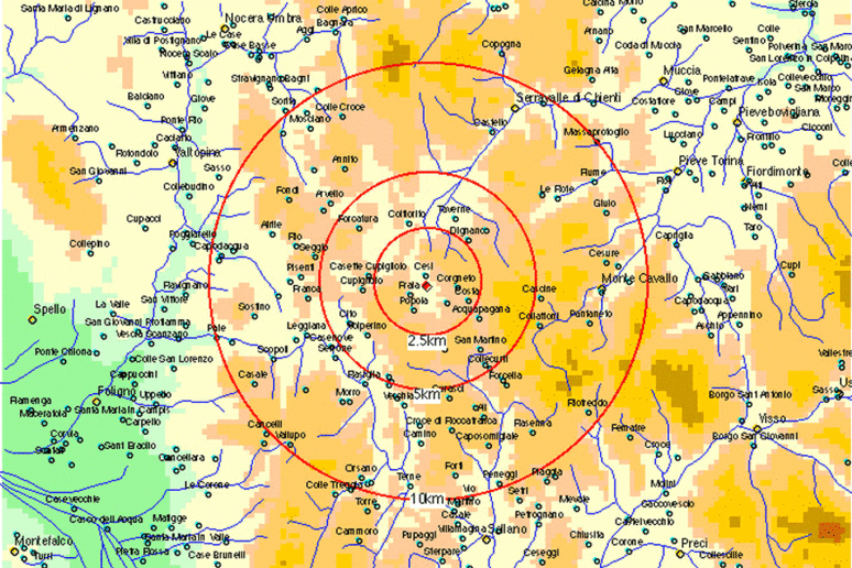 Localizzazione del terremoto di Colfiorito del 26 settembre 1997 (fonte: INGV) - RIPRODUZIONE RISERVATA