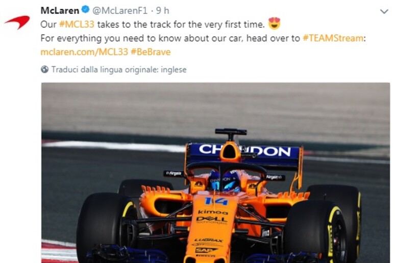La foto su twitter della nuova McLaren - RIPRODUZIONE RISERVATA