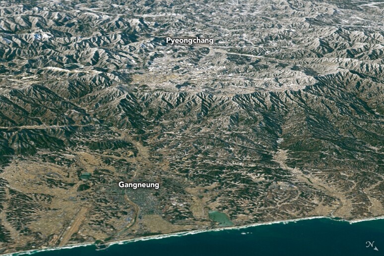 Le località dei giochi olimpici invernali viste dallo spazio (fonte: Nasa Earth Obervatory) - RIPRODUZIONE RISERVATA