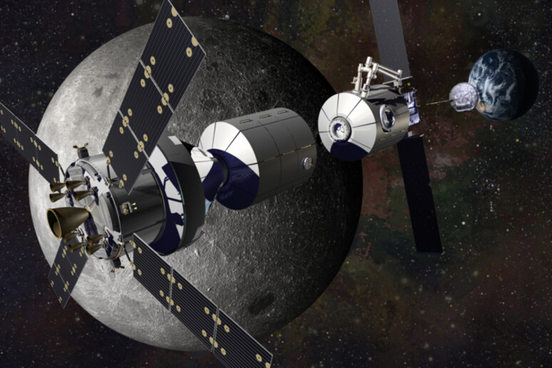 Rappresentazione artistica di una stazione spaziale attorno alla Luna (fonte: Lockheed Martin) - RIPRODUZIONE RISERVATA