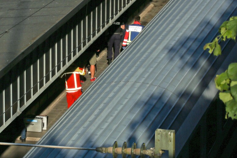 Polizia e soccorritori vicino al treno dove è avvenuta l 'aggressione © ANSA/EPA