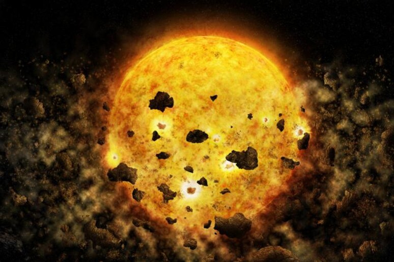 Rappresentazione artistica della giovane stella RW Aur A circondata dai detriti dei suoi pianeti (fonte: NASA/CXC/M.Weiss) - RIPRODUZIONE RISERVATA