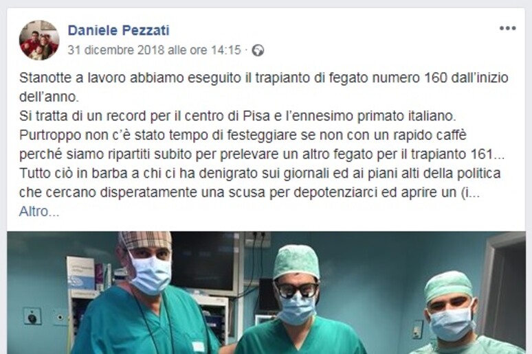 Medico di Pisa, stanco di politici incompetenti (fonte: Facebook) - RIPRODUZIONE RISERVATA