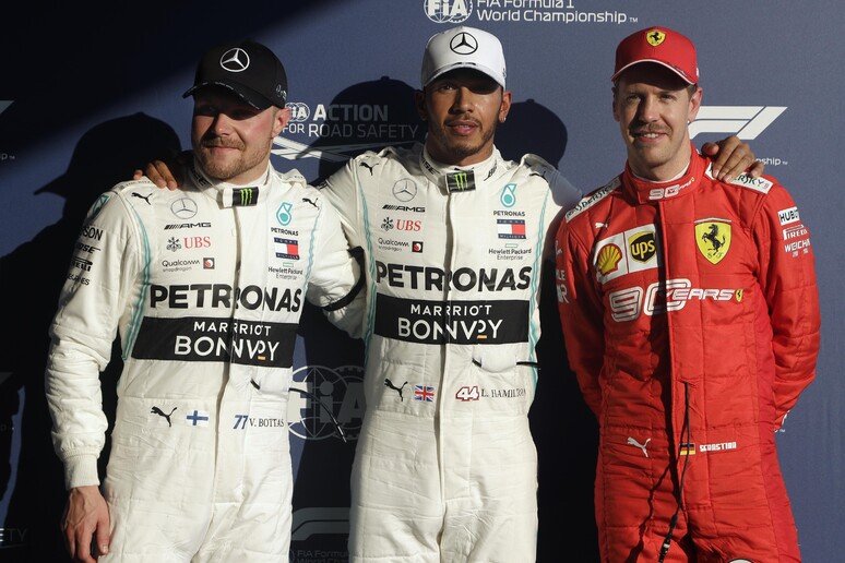 Lewis Hamilton,Valtteri Bottas,Sebastian Vettel © ANSA/AP