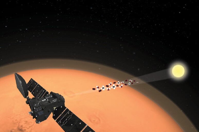 Rappresentazione artistica della sonda Tgo (Trace Gas Orbiter) in cerca del metano nell 'atmosfera di Marte (fonte: ESA/ATG medialab) - RIPRODUZIONE RISERVATA