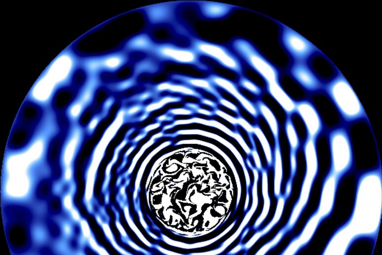 Rappresentazione artistica di una stella supergigante blu, la cui superficie è agitata da onde (fonte: Tamara Rogers, Newcastle University) - RIPRODUZIONE RISERVATA