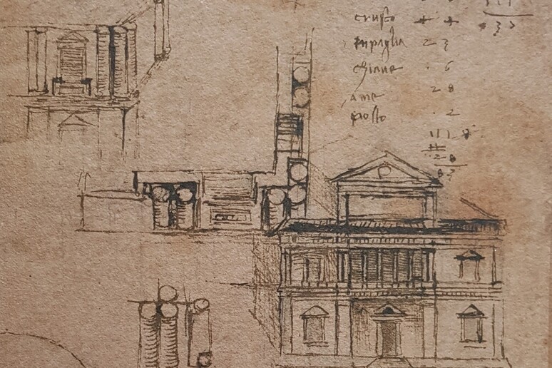 Un esempio di progetto architettonico di Leonardo da Vinci (fonte: Biblioteca storica Politecnico di Milano) - RIPRODUZIONE RISERVATA