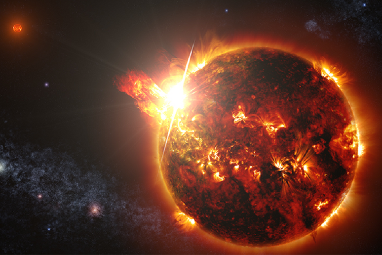 Rappresentazione artistica dell 'eruzione della stella Hr 902, ripresa dal telescopio Chandra della Nasa (fonte: NASA/Chandra X-Ray Observatory) - RIPRODUZIONE RISERVATA