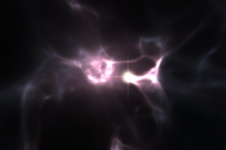 Una visualizzazione della formazione delle prime stelle (fonte: Wise, Abel, Kaehler (KIPAC/SLAC) - RIPRODUZIONE RISERVATA