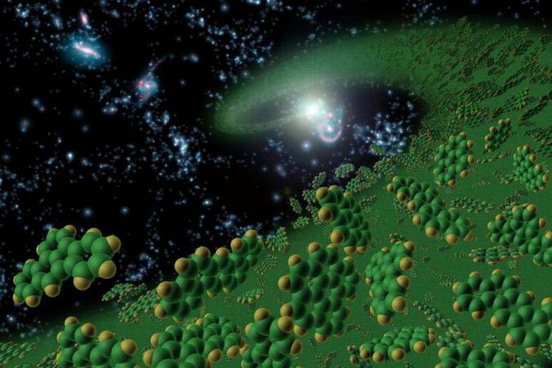 Rappresentazione artistica di molecole organiche nello spazio interstellare (fonte: NASA) - RIPRODUZIONE RISERVATA