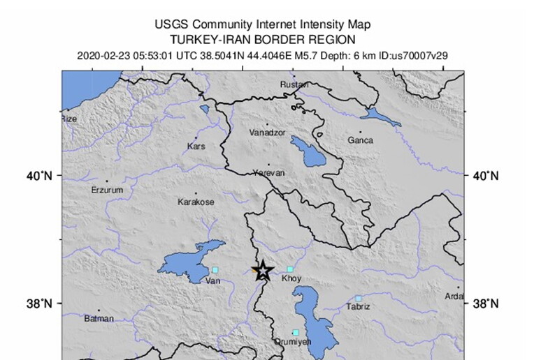 Localizzazione del terremoto al confine tra Turchia e Iran del febbraio 2020 © ANSA/EPA