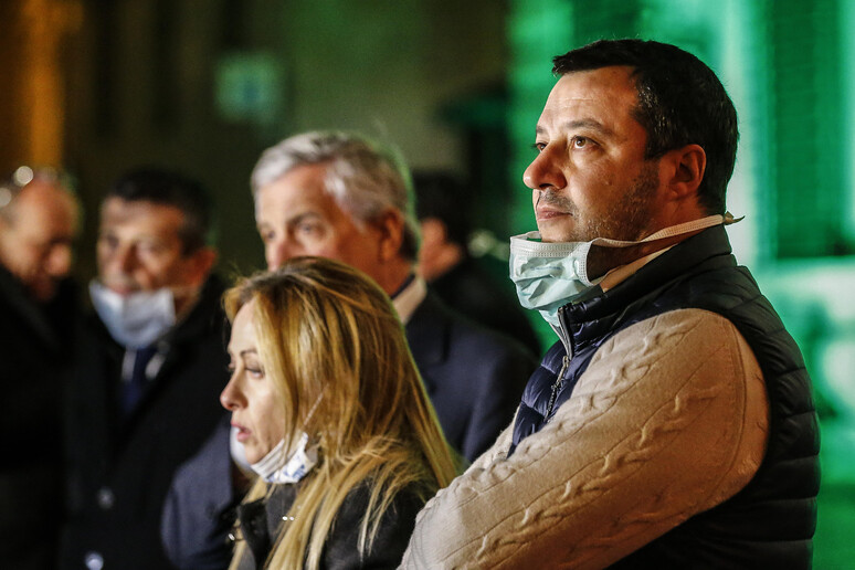 I leader delle opposizioni, Tajani, Meloni e Salvini - RIPRODUZIONE RISERVATA
