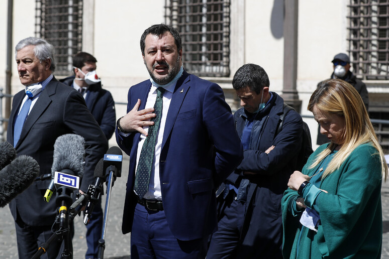 Antonio Tajani (s), Matteo Salvini (c) e Giorgia Meloni - RIPRODUZIONE RISERVATA