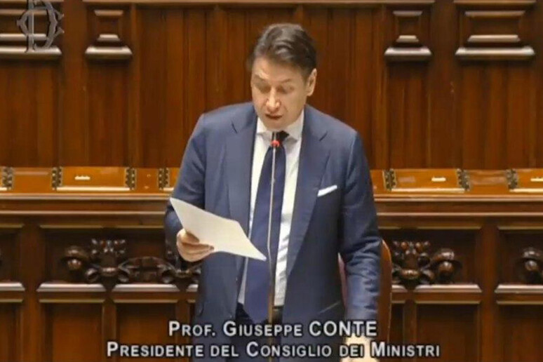 Un frame del presidente del Consiglio, Giuseppe Conte, alla Camera, Roma, 17 giugno 2020 - RIPRODUZIONE RISERVATA