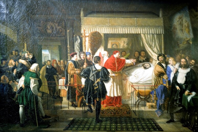 Papa Leone X omaggia la salma di Raffaello, nel dipinto di Bergeret (fonte: F. de Dijon, Wikipedia) - RIPRODUZIONE RISERVATA