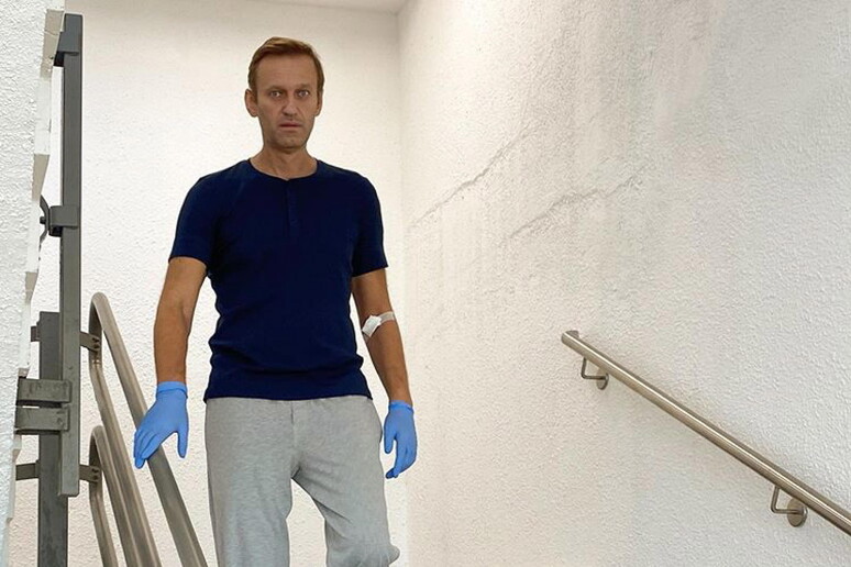L 'immagine di Alexei Navalny in piedi © ANSA/EPA