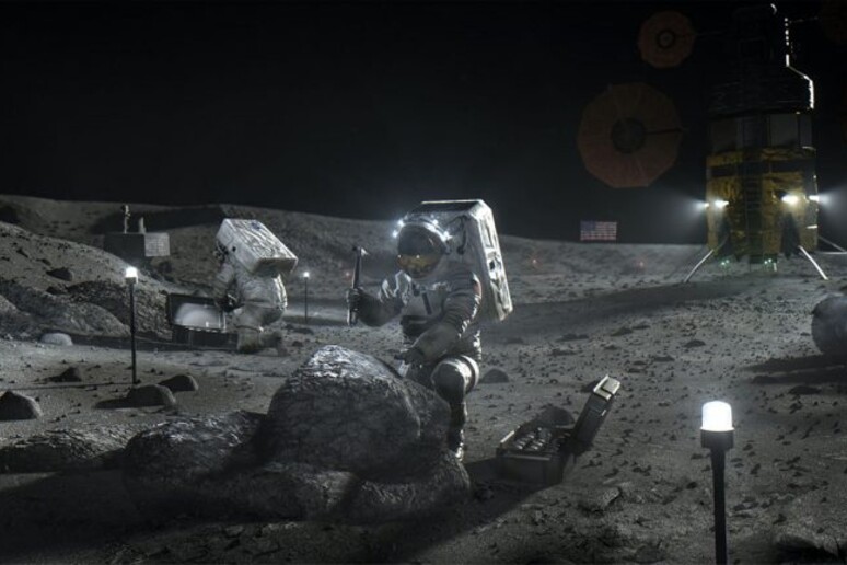 Rappresentazione artistica del ritorno dell 'uomo sulla Luna (fonte: NASA) - RIPRODUZIONE RISERVATA