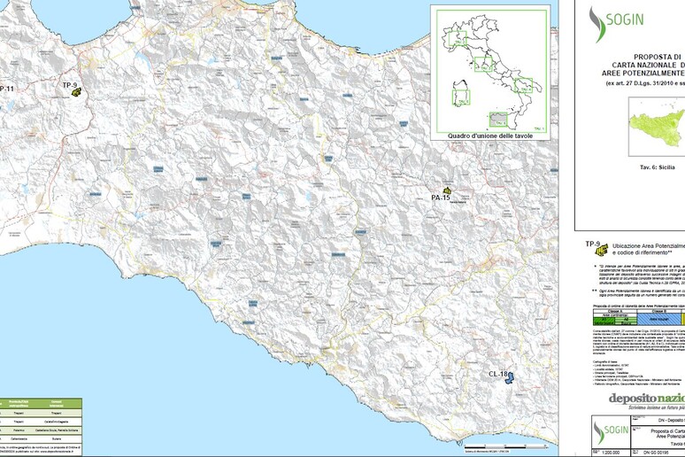 Le aree individuate in Sicilia potenzialmente idonee per la costruzione del deposito nazionale nucleare - RIPRODUZIONE RISERVATA