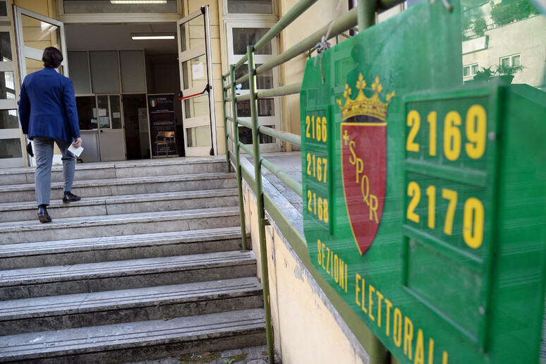Il seggio allestito al liceo Mameli di Roma dove voterà Mario Draghi - RIPRODUZIONE RISERVATA