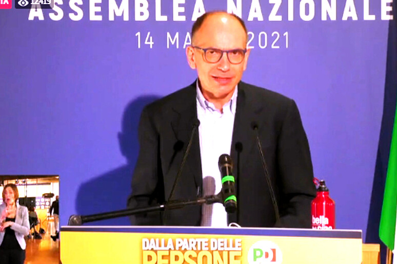 Enrico Letta durante il suo intervento in assemblea Pd - RIPRODUZIONE RISERVATA