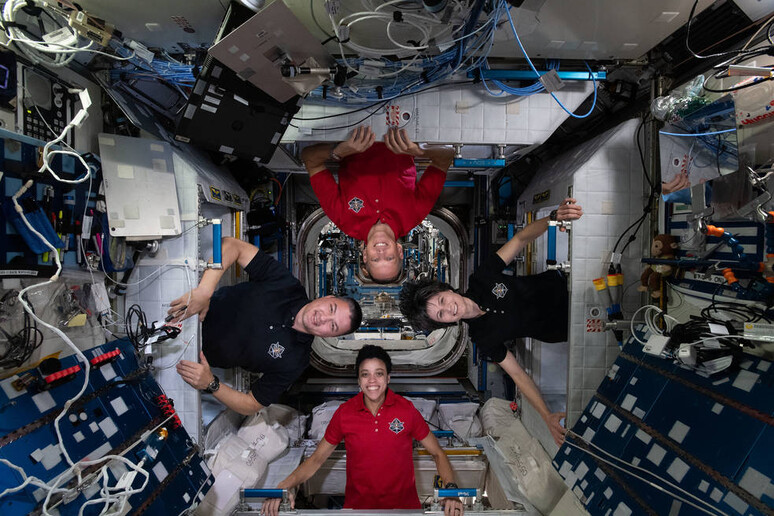 Samantha Crisotoforetti e gli altri membri dell 'equipaggio della Crew 4 nella Stazione Spaziale (fonte: NASA) - RIPRODUZIONE RISERVATA