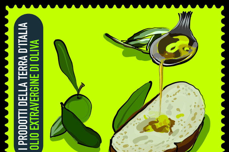 francobollo dedicato all 'Olio extravergine d 'oliva - RIPRODUZIONE RISERVATA