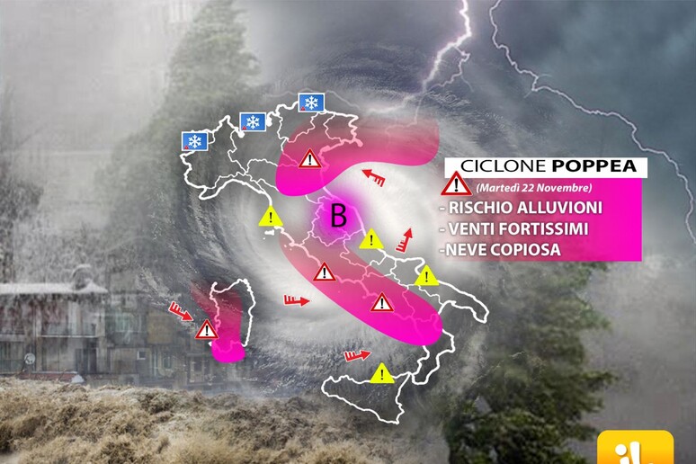 Ciclone Poppea: super maltempo con venti da uragano sull’Italia - RIPRODUZIONE RISERVATA