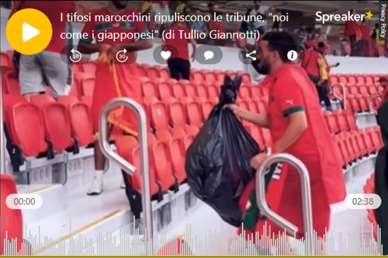 I tifosi marocchini ripuliscono le tribune - Il podcast - RIPRODUZIONE RISERVATA