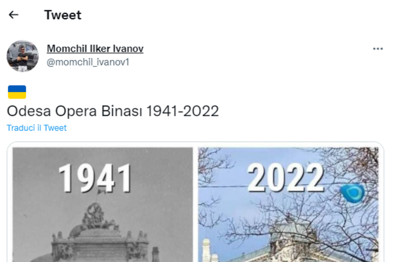Teatro dell 'Opera di Odessa 1941-2022 da twitter Momchil Ilker Ivanov - RIPRODUZIONE RISERVATA