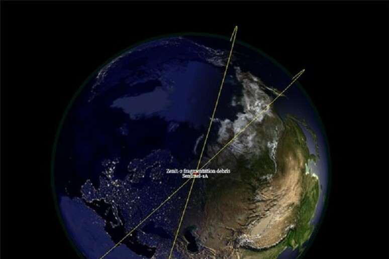La traiettoria del satellite Sentinel 1 rispetto al detrito spaziale (fonte: Esa Operation, da Twitter) - RIPRODUZIONE RISERVATA