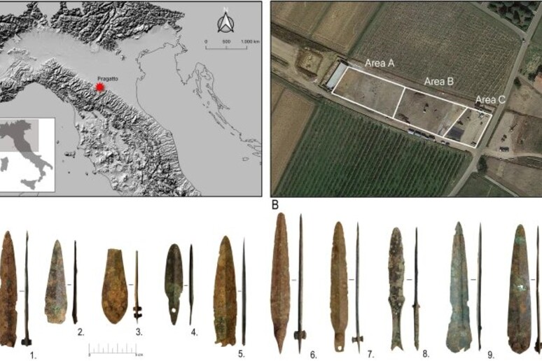 Lo studio è stato condotto su 10 pugnali dell’Età del Bronzo trovati a Pragatto vicino Bologna (fonte: Scientific Reports) - RIPRODUZIONE RISERVATA