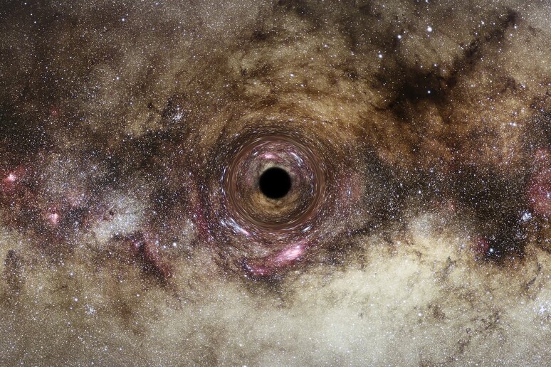 Rappresentazione artistica di un buco nero solitario che vaga nella Via Lattea (fonte: ESA/Hubble, Digitized Sky Survey, Nick Risinger skysurvey.org, N. Bartmann) - RIPRODUZIONE RISERVATA